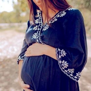 Boho Maxi Navy embroidered maternity dress
